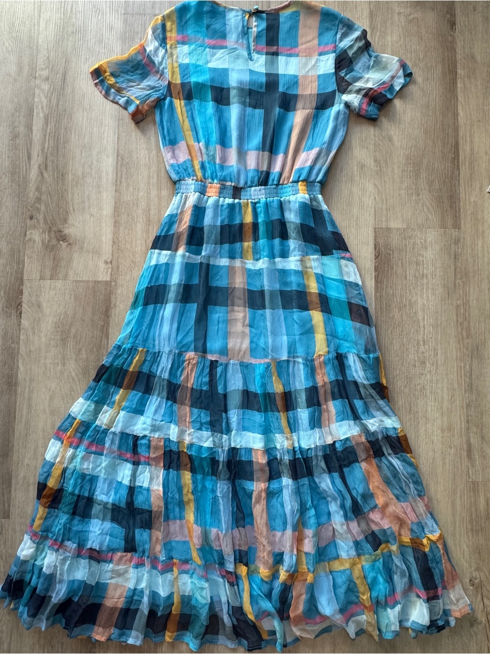 DOLAN Plaid Patchwork Gauzy Boho Maxi Tiered Flowy Coastal Cruise Dress XXS - Picture 14 of 15